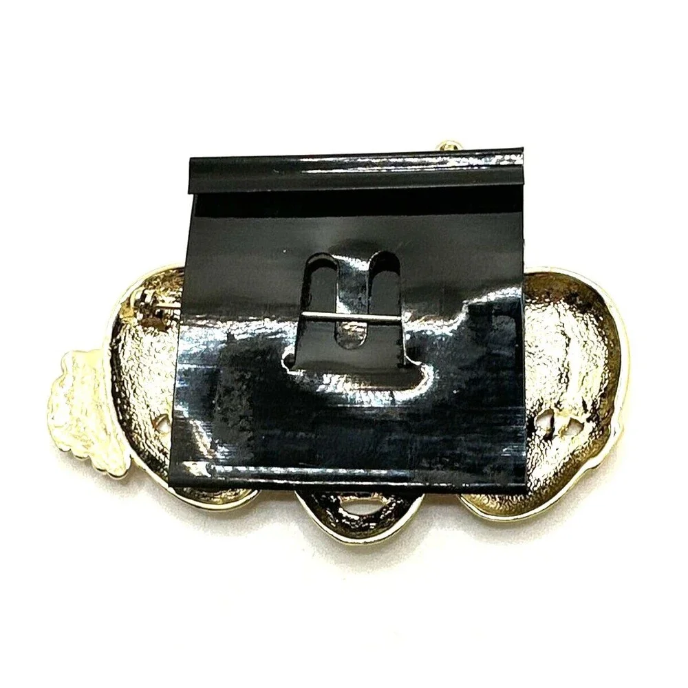 NWT Vintage EnVIE Circus Clowns Brooch 1980s Satin Gold Tone NOS Statement 3.5”